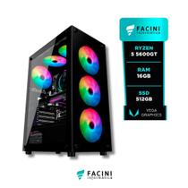 PC Gamer eFacini Ryzen 5 5600GT, 16GB DDR4, Fonte 500W, 4 Fans RGB, SSD NVMe 512GB