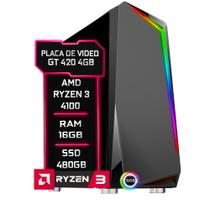 PC Gamer Fácil AMD Ryzen 3 4100 3.8GHZ 16GB DDR4 3000MHz GT 420 4GB SSD 480GB - Fonte 500w