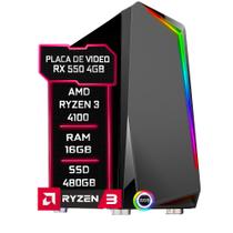 PC Gamer Fácil AMD Ryzen 3 4100 3.8GHZ 16GB DDR4 3000MHz RX 550 4GB SSD 480GB - Fonte 500w