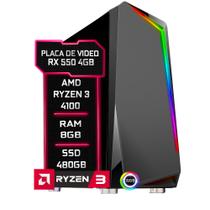 PC Gamer Fácil AMD Ryzen 3 4100 3.8GHZ 8GB DDR4 3000MHz RX 550 4GB SSD 480GB - Fonte 500w