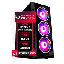 PC Gamer Fácil AMD Ryzen 3 PRO 4350G 3.8GHZ 16GB DDR4 3000MHz Radeon VEGA 6 SSD 480GB - Fonte 500w