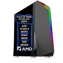 PC Gamer Fácil AMD Ryzen 5 5600G 3.9Ghz 16GB 3000MHz DDR4 RX 550 4GB 960GB - Fonte 500w - Fácil Computadores