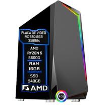 PC Gamer Fácil AMD Ryzen 5 5600G 3.9Ghz 16GB 3000MHz DDR4 RX 580 8GB SSD 240GB - Fonte 750w - Fácil Computadores