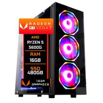 PC Gamer Fácil Amd ryzen 5 5600G Radeon Vega 7 Graphics 16GB DDR4 3000Mhz SSD 480GB - Fonte 500w - Fácil Computadores