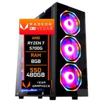 PC Gamer Fácil Amd Ryzen 7 5700G Radeon Vega 8 Graphics 8GB DDR4 3000Mhz SSD 480GB - Fonte 500w