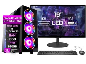 PC Gamer Fácil Completo Intel Core i5 (3ª Geração) 16GB SSD 960GB GTX 1050TI 4GB Monitor 19" - Teclado Mouse