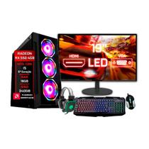 Pc Gamer Fácil Completo Intel I5 (6ª Geração) 16gb Rx 550 4gb Ssd 240gb Monitor 19" Kit Gamer Teclado Mouse Headset