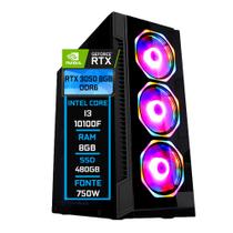 PC Gamer Fácil Intel core I3 10100F ( 10ª Geração) 8GB DDR4 3000MHz RTX 3050 8GB GDDR6 SSD 480GB - Fonte 750w