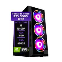 PC Gamer Fácil Intel Core i3 10100f (Décima geração) 16GB DDR4 3000MHz RTX 3060 12GB SSD 480GB Fonte 500W