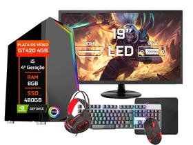 PC Gamer Fácil Intel core i5 (4ª geração) 8GB GT 420 4GB SSD 480GB Monitor 19" - Kit Gamer Teclado Mouse Headset - Fácil Computadores PC Gamer Fácil Intel core i5 (4ª geração) 8GB GT 420 4GB SSD 480GB Monitor 19" - Kit Gamer Teclado Mouse Headset - Fácil Computadores
