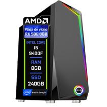 PC Gamer Fácil Intel core I5 9400F ( 9ª Geração) 8GB DDR4 3000MHz RX 580 8GB SSD 240GB - Fonte 750w