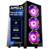 PC Gamer Fácil Intel Core i7 16GB AMD RX 550 4GB HD 500GB - Fonte 500W