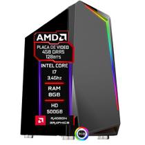 PC Gamer Fácil Intel core I7 3.4 GHz 8GB AMD Radeon 4GB DDR5 128 Bits HD 500GB - Fonte 500w