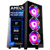 PC Gamer Fácil Intel Core i7 8GB AMD RX 550 4GB HD 1TB - Fonte 500W