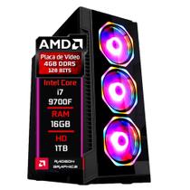 PC Gamer Fácil Intel core I7 9700F ( 9ª Geração) 16GB DDR4 3000MHz AMD Radeon 4GB DDR5 128 Bits HD 1TB - Fonte 500w