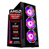 PC Gamer Fácil Intel core I7 9700F ( 9ª Geração) 16GB DDR4 3000MHz AMD Radeon 4GB DDR5 128 Bits HD 500GB - Fonte 500w