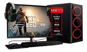 Pc Gamer Fácil Ryzen 3200g Vega8 16gb Ssd 480gb M21 - Monitor 21 polegadas- Mouse, teclado, headset