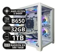 Pc Gamer Full White Aquário Amd Ryzen 5 8400f 32gb Ddr5 Nvme 1tb Radeon Rx 580 16gb