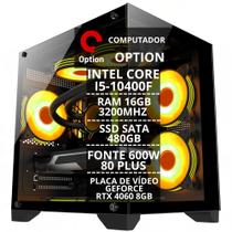 PC Gamer I5-10400F 16GB DDR4 480GB RTX 4060 8 GB 600w 80 plus gabinete Aquario - Option Soluções