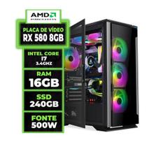 Pc Gamer i7 3.4ghz, Rx 580 8gb, 16gb, SSD 240gb, Fonte 500w, Gabinete RGB