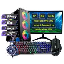 PC Gamer MRP Informática Completo Processador AMD Ryzen 5 Memória 16gb SSD 480 Fonte 500W Windows10 Monitor 19 LED