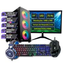 PC Gamer MRP Informática Completo Processador Intel Core I7 3ª Geração Memória 16gb SSD 240gb Rx550 4gb Fonte 500W Windows 10 Monitor 19LED