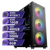 PC Gamer MRP Informática Processador AMD Ryzen 7 5700x Memória 16gb SSD 480gb RTX 4060 8gb Fonte 500W Windows 11