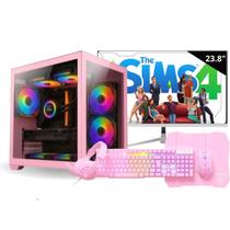 PC Gamer Rosa Completo Intel i7 Placa de vídeo 4GB Ram 16GB SSD 480GB Monitor 23.8 Polegadas Wi-fi