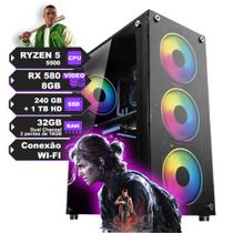 Pc Gamer Ryzen 5 5500 Rx580 8GB HD 1TB Ram 32GB Fonte 600W