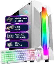 PC GAMER RYZEN 5 5600,RX 550 4GB, 16GB DDR4, SSD 512GB,MB A520M,FONTE 600W GAMER, Gabinete gamer RGB
