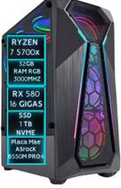 PC GAMER RYZEN 7 5700x, AsrocK b550m, 32GB Ram RGB 3000Mhz DDR4, SSD M.2 NVMe 1TB, RX580 16GB