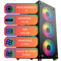 PC Gamer Up Starter Pro V2 I7 16GB RAM SSD 480GB Placa de Video RX580 8GB Windows 11 PRO Fonte 500W 80Plus Bronze