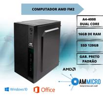 Pc simples amd dual-core - 16gb de ram - ssd 120gb - gabinete preto padrão - windowns 10