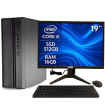 PC Slim Completo MultiPC I5 16GB SSD 512GB Windows 11 C/ Monitor"19, Teclado e Mouse Pro Ideal para Casa ou Escritório