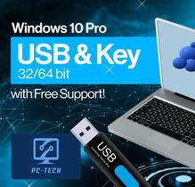 PC-TECH Windows 10 Professional USB de 64 bits com chave + Suporte técnico