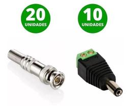 Pct 30 Conector Adaptador CFTV ( 20 BNC Metal C/ Mola + 10 P4 Macho) P/ Câmera