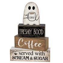 Peça central de madeira Lineshading Wooden Ghost para decoração de mesa de Halloween