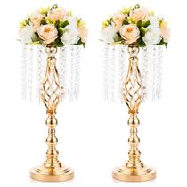 Peça central Flower Stand NUPTIO 49 cm Gold Crystal Metal x2