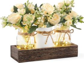 Peça central para decoração de mesa Mkono Mason Jar Lights com 3 potes Peça central para decoração de mesa Mkono Mason Jar Lights com 3 potes