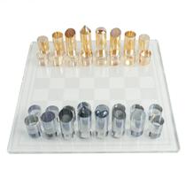 Peça Decorativa Jogo de Xadrez em Cristal Transparente e Âmbar 30cm HK0023 BTC