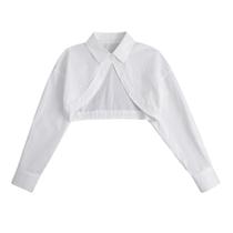 Peça feminina de manga comprida de chiffon branco com gola falsa Peça feminina de manga comprida de chiffon branco com gola falsa