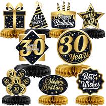 Peças centrais de aniversário KatchOn 30th em preto e dourado, pacote com 9