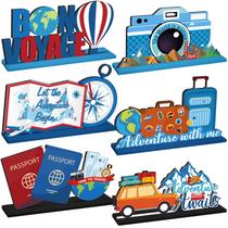 Peças centrais de madeira com tema de viagem com decoração de mesa DoubleFill, 6 unidades