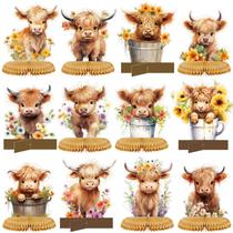Peças centrais de mesa Enrowtic Highland Cow Baby Shower x12