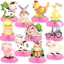 Peças centrais Farm Animals Honeycomb 11 peças rosa iPartyFun