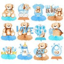 Peças centrais Umoni Teddy Bear Honeycomb Blue 12 peças para festa infantil