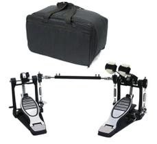 Pedal Batedor Duplo p/ Bumbo Bateria, Corrente Dupla, Ajuste de Tensão, c/ Bag - Aj Som Acessórios Musicais