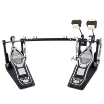 Pedal Bumbo Duplo Para Bateria Acústica Voik VPB100 Corrente Dupla Batedor Multiface Tensão Ajustável Ajuste de Altura Base em Metal Cor Prata e Preto