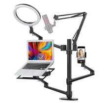 Pedestal Articulado 6 em 1 p/Microfone Condensador HyperX Quadcast,Blue Yeti,DSLR/Tablet,LED,Monitor