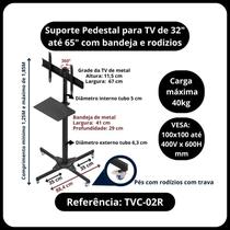 Pedestal para tv 32 a 65 com bandeja e rodízios - Avatron Pedestal para tv 32 a 65 com bandeja e rodízios - Avatron